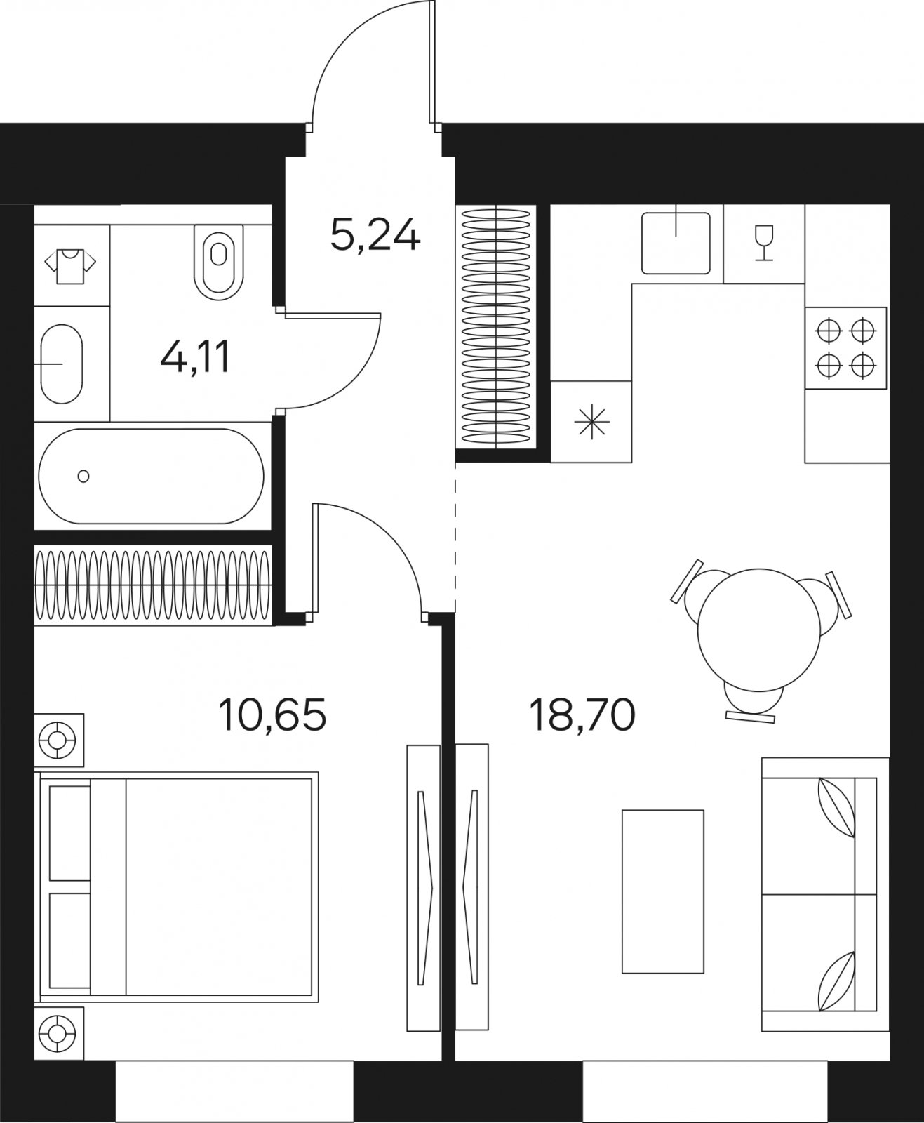 1-комнатная квартира без отделки, 38.7 м2, 4 этаж, сдача 4 квартал 2024 г., ЖК FØRST, корпус 2 - объявление 1942986 - фото №1