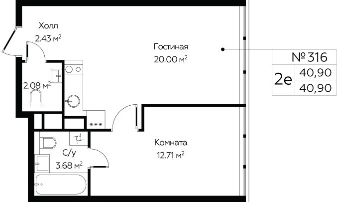 2-комнатные апартаменты без отделки, 40.9 м2, 23 этаж, сдача 4 квартал 2024 г., ЖК Сити комплекс «MirrorЗдание», корпус 1 - объявление 2274607 - фото №1