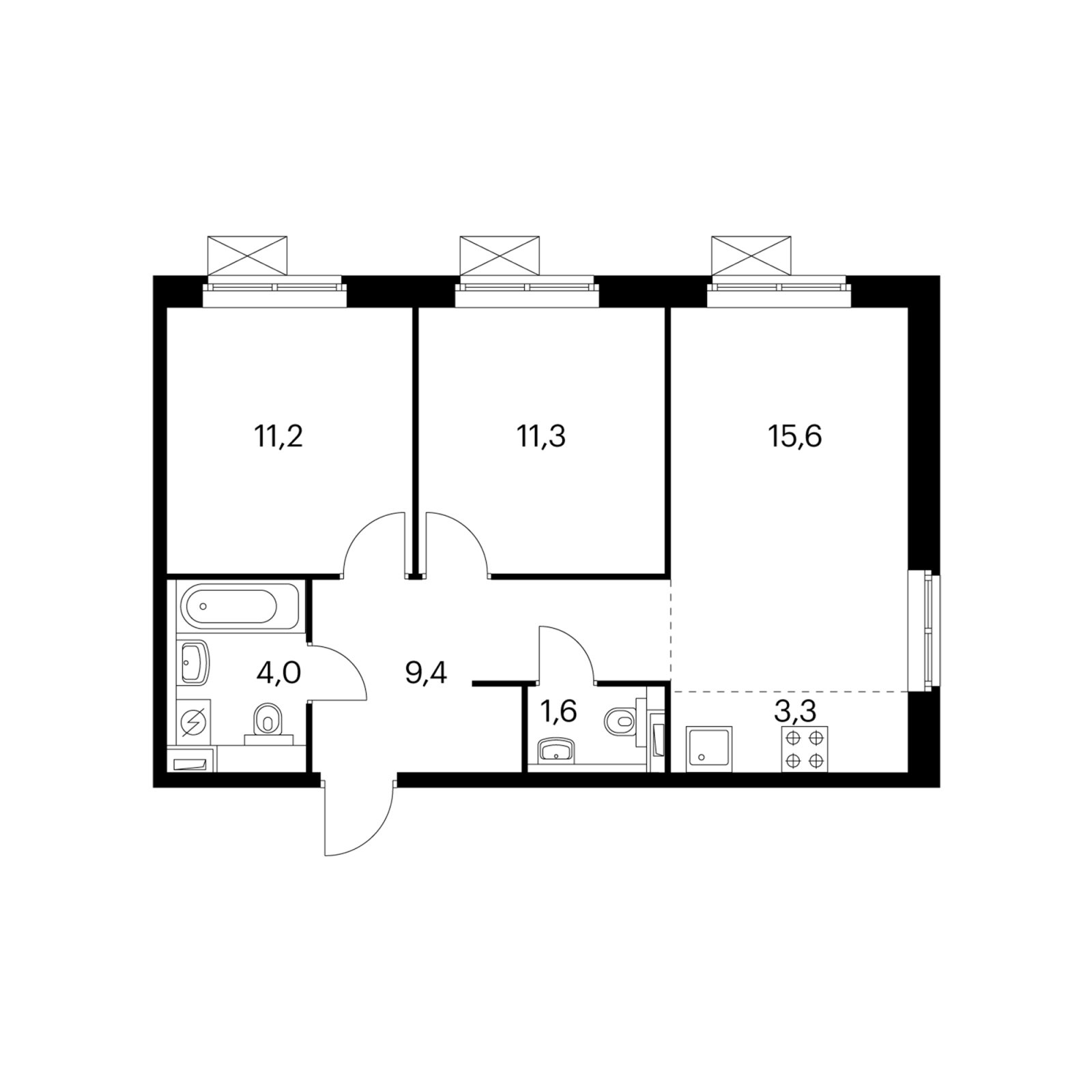3-комнатная квартира с полной отделкой, 55.6 м2, 11 этаж, дом сдан, ЖК Белая Дача парк, корпус 19.1 - объявление 2274535 - фото №1
