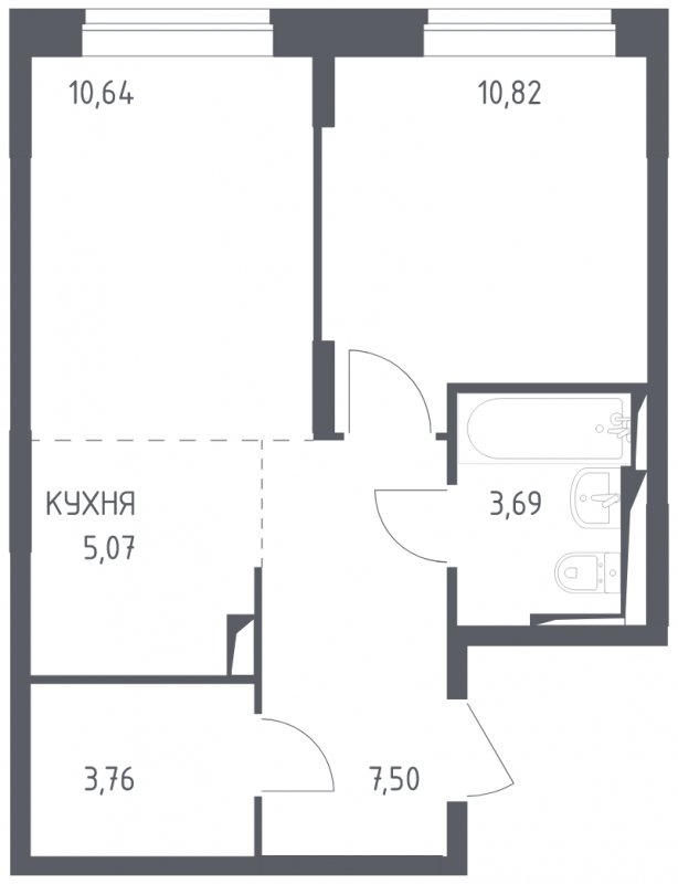 2-комнатная квартира (евро) с полной отделкой, 41.48 м2, 4 этаж, сдача 4 квартал 2023 г., ЖК Остафьево, корпус 11.3 - объявление 1755388 - фото №1