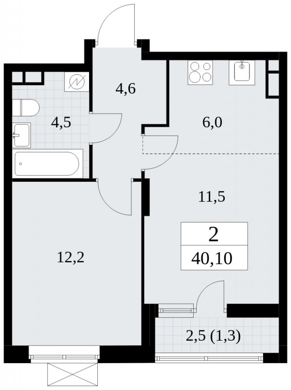2-комнатная квартира (евро) без отделки, 40.1 м2, 11 этаж, сдача 1 квартал 2025 г., ЖК Прокшино, корпус 5.1.3 - объявление 1810708 - фото №1