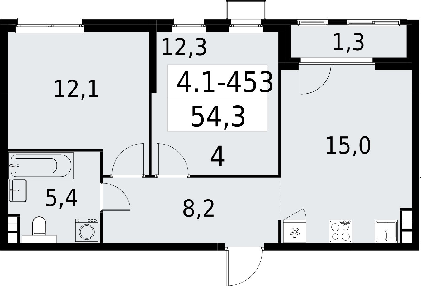 2-комнатная квартира с полной отделкой, 54.3 м2, 8 этаж, сдача 2 квартал 2027 г., ЖК Южные сады, корпус 4.1.2 - объявление 2392958 - фото №1
