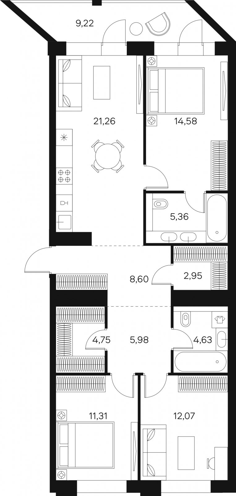 3-комнатная квартира без отделки, 96.09 м2, 3 этаж, сдача 4 квартал 2024 г., ЖК FØRST, корпус 2 - объявление 1943002 - фото №1