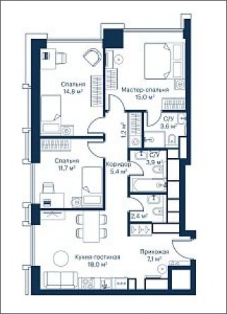 3-комнатная квартира с частичной отделкой, 76.09 м2, 51 этаж, сдача 2 квартал 2024 г., ЖК City Bay, корпус Indian Ocean 1 - объявление 1934859 - фото №1