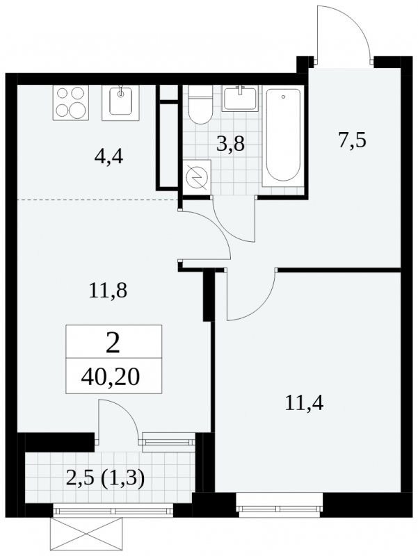 2-комнатная квартира (евро) с полной отделкой, 40.2 м2, 12 этаж, сдача 2 квартал 2025 г., ЖК Прокшино, корпус 5.1.1 - объявление 1859895 - фото №1