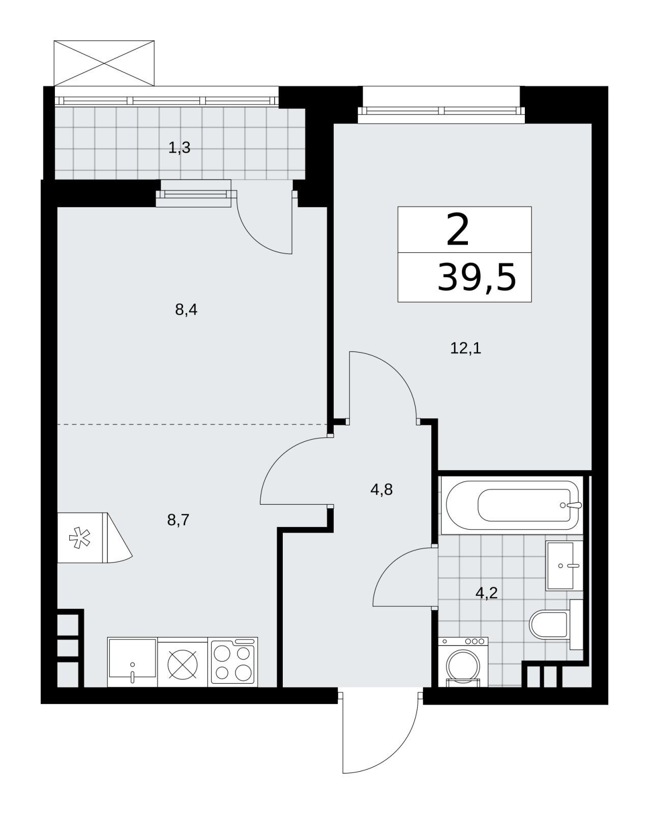 2-комнатная квартира (евро) без отделки, 39.5 м2, 4 этаж, сдача 2 квартал 2026 г., ЖК Скандинавия, корпус 25.5 - объявление 2283770 - фото №1