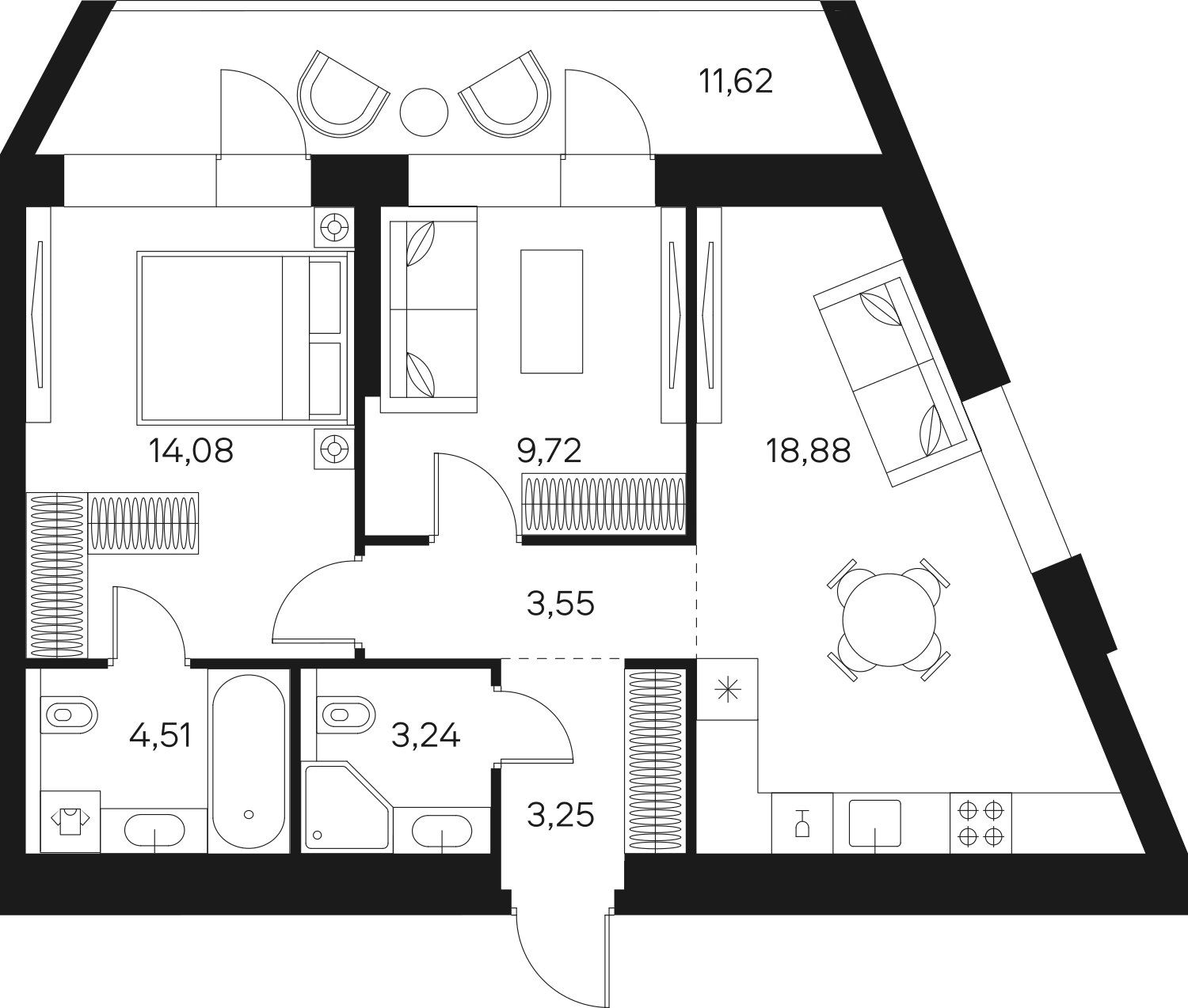 3-комнатная квартира без отделки, 63.04 м2, 17 этаж, сдача 4 квартал 2024 г., ЖК FØRST, корпус 2 - объявление 2350334 - фото №1