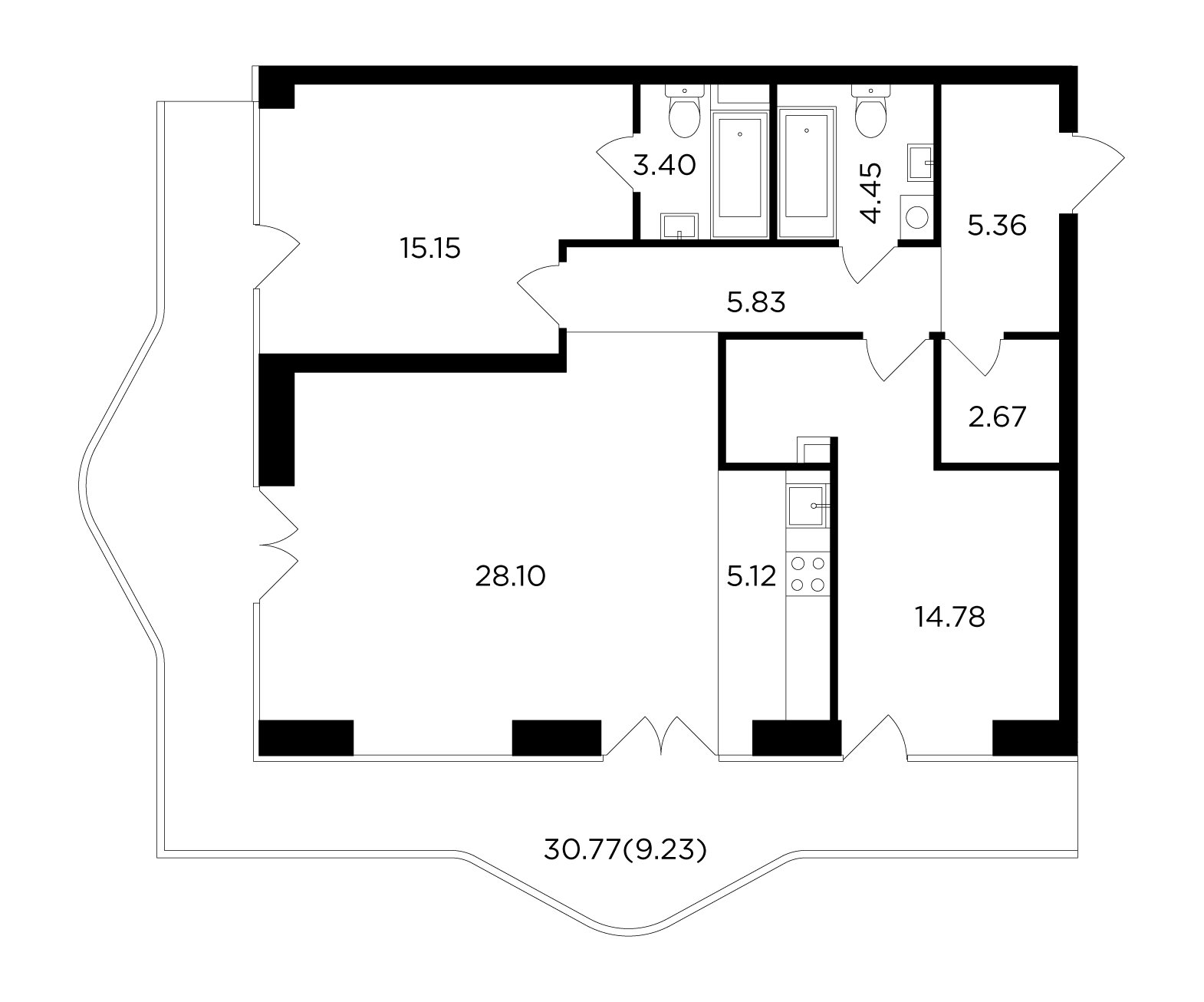 3-комнатная квартира без отделки, 94.09 м2, 18 этаж, сдача 4 квартал 2023 г., ЖК FORIVER, корпус 4 - объявление 2127271 - фото №1