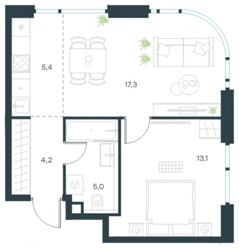 2-комнатная квартира (евро) без отделки, 45 м2, 5 этаж, сдача 4 квартал 2024 г., ЖК Level Мичуринский, корпус 6 - объявление 1645206 - фото №1