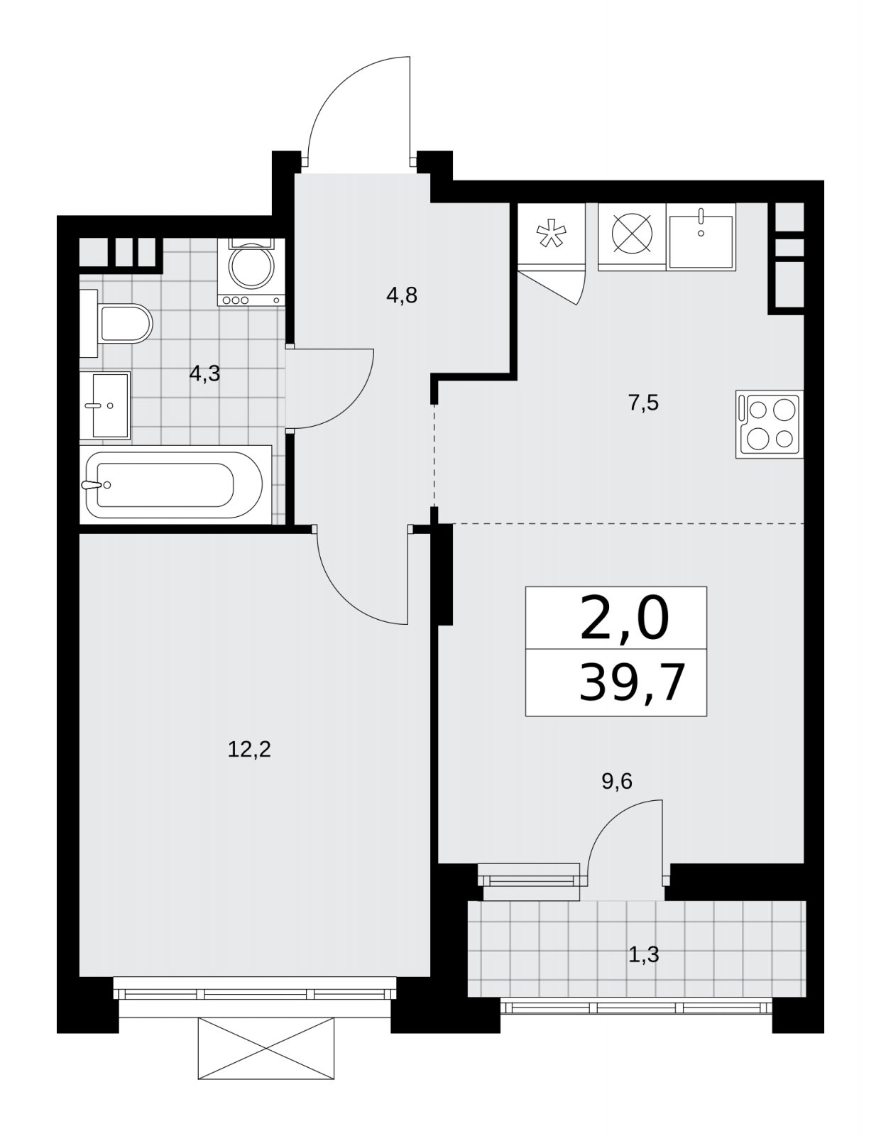 2-комнатная квартира (евро) без отделки, 39.7 м2, 13 этаж, сдача 1 квартал 2026 г., ЖК Прокшино, корпус 10.1.1 - объявление 2226890 - фото №1