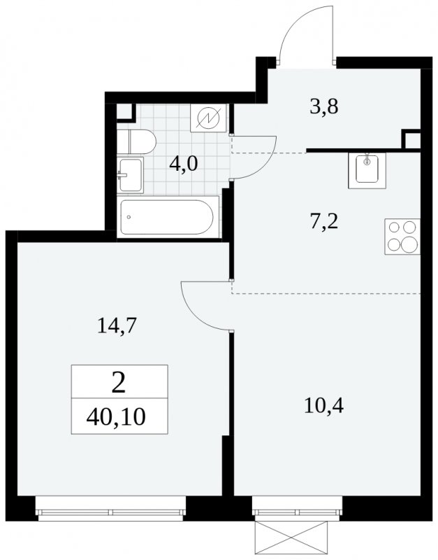2-комнатная квартира (евро) с частичной отделкой, 40.1 м2, 2 этаж, сдача 2 квартал 2025 г., ЖК Прокшино, корпус 5.1.1 - объявление 1859835 - фото №1