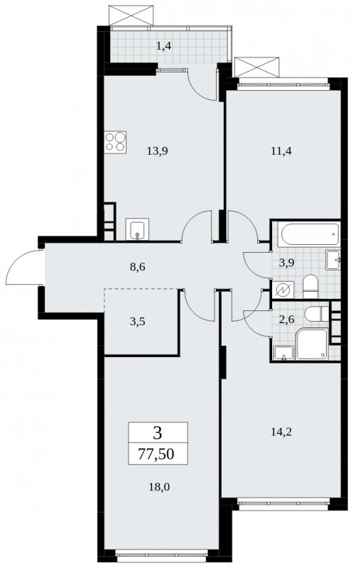 3-комнатная квартира с полной отделкой, 77.5 м2, 5 этаж, сдача 4 квартал 2024 г., ЖК Скандинавия, корпус 35.1.1 - объявление 1780078 - фото №1