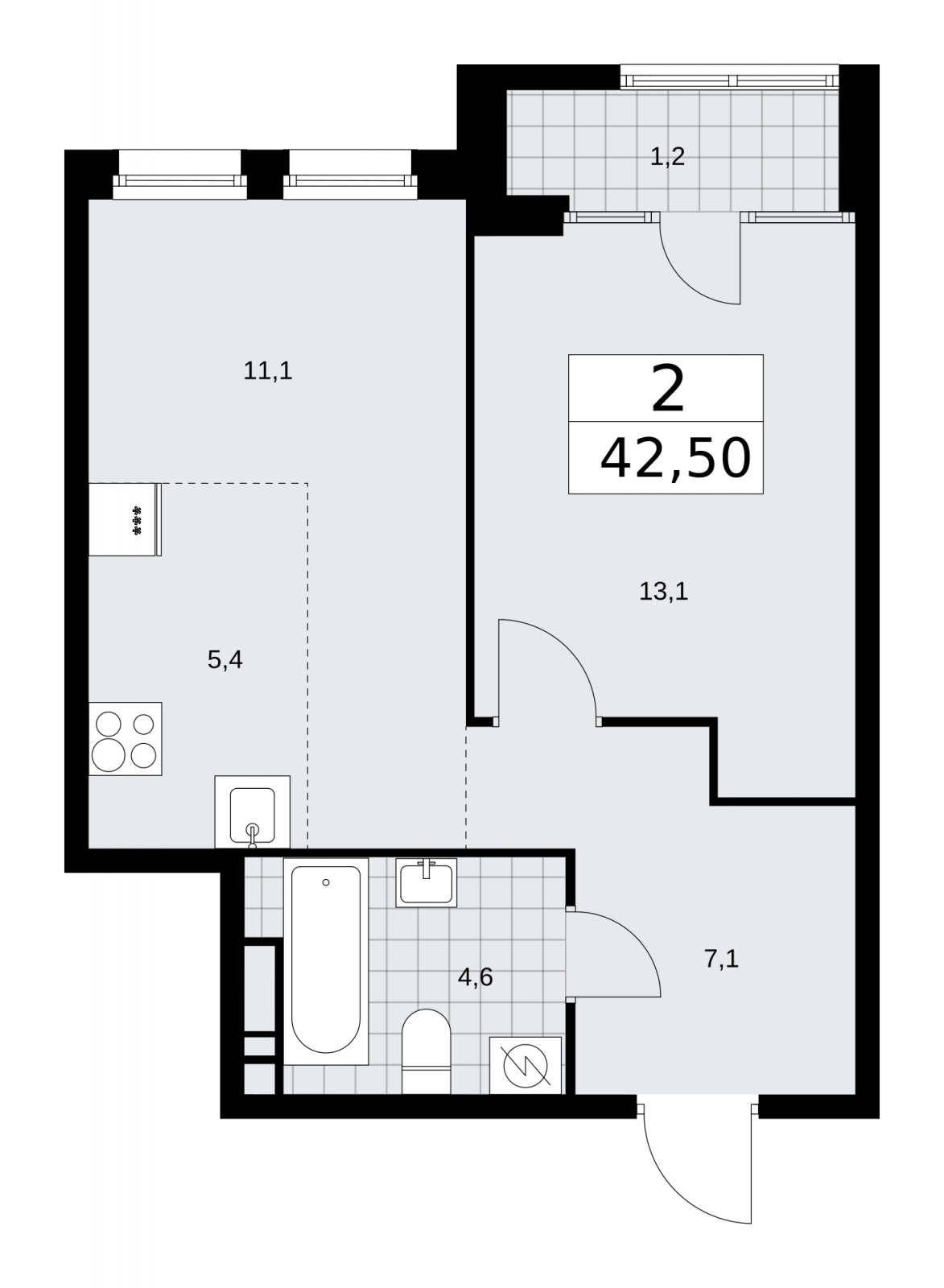 2-комнатная квартира (евро) с частичной отделкой, 42.5 м2, 11 этаж, сдача 1 квартал 2026 г., ЖК Дом на Зорге, корпус 25 - объявление 2221216 - фото №1