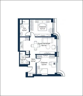 2-комнатная квартира с частичной отделкой, 58.1 м2, 14 этаж, сдача 4 квартал 2023 г., ЖК City Bay, корпус Atlantic Ocean 2 - объявление 1934840 - фото №1