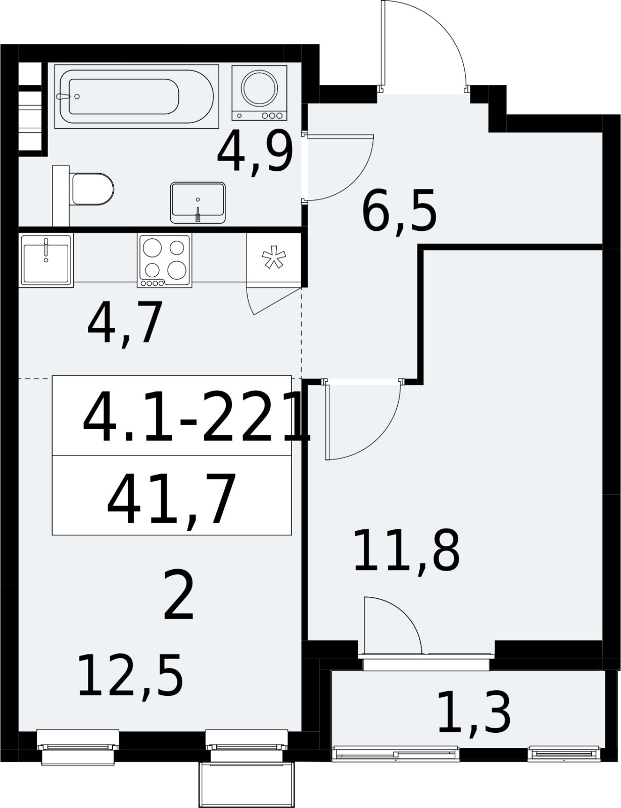 2-комнатная квартира (евро) с полной отделкой, 41.7 м2, 5 этаж, сдача 2 квартал 2027 г., ЖК Южные сады, корпус 4.1.2 - объявление 2392740 - фото №1
