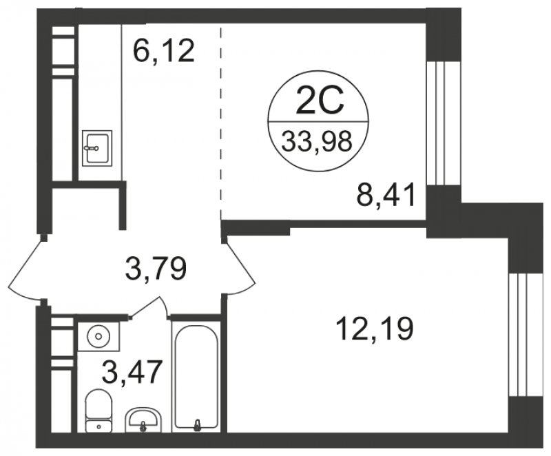 2-комнатная квартира с полной отделкой, 33.98 м2, 3 этаж, сдача 3 квартал 2023 г., ЖК Люберцы, корпус 66 - объявление 1682305 - фото №1