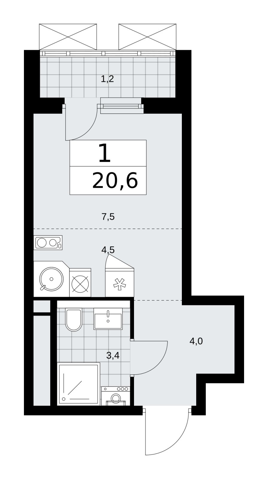Студия с частичной отделкой, 20.6 м2, 15 этаж, сдача 2 квартал 2026 г., ЖК Прокшино, корпус 11.2.3 - объявление 2270557 - фото №1