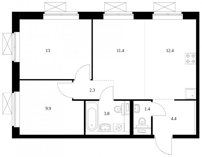 3-комнатная квартира с полной отделкой, 58.6 м2, 2 этаж, сдача 3 квартал 2023 г., ЖК Кольская 8, корпус 1 - объявление 1526943 - фото №1