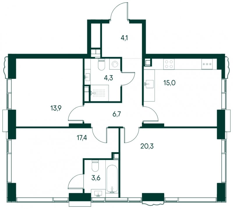 3-комнатная квартира без отделки, 85.3 м2, 2 этаж, сдача 4 квартал 2024 г., ЖК Клубный город на реке Primavera, корпус 1 квартала "Rossini" - объявление 1702468 - фото №1