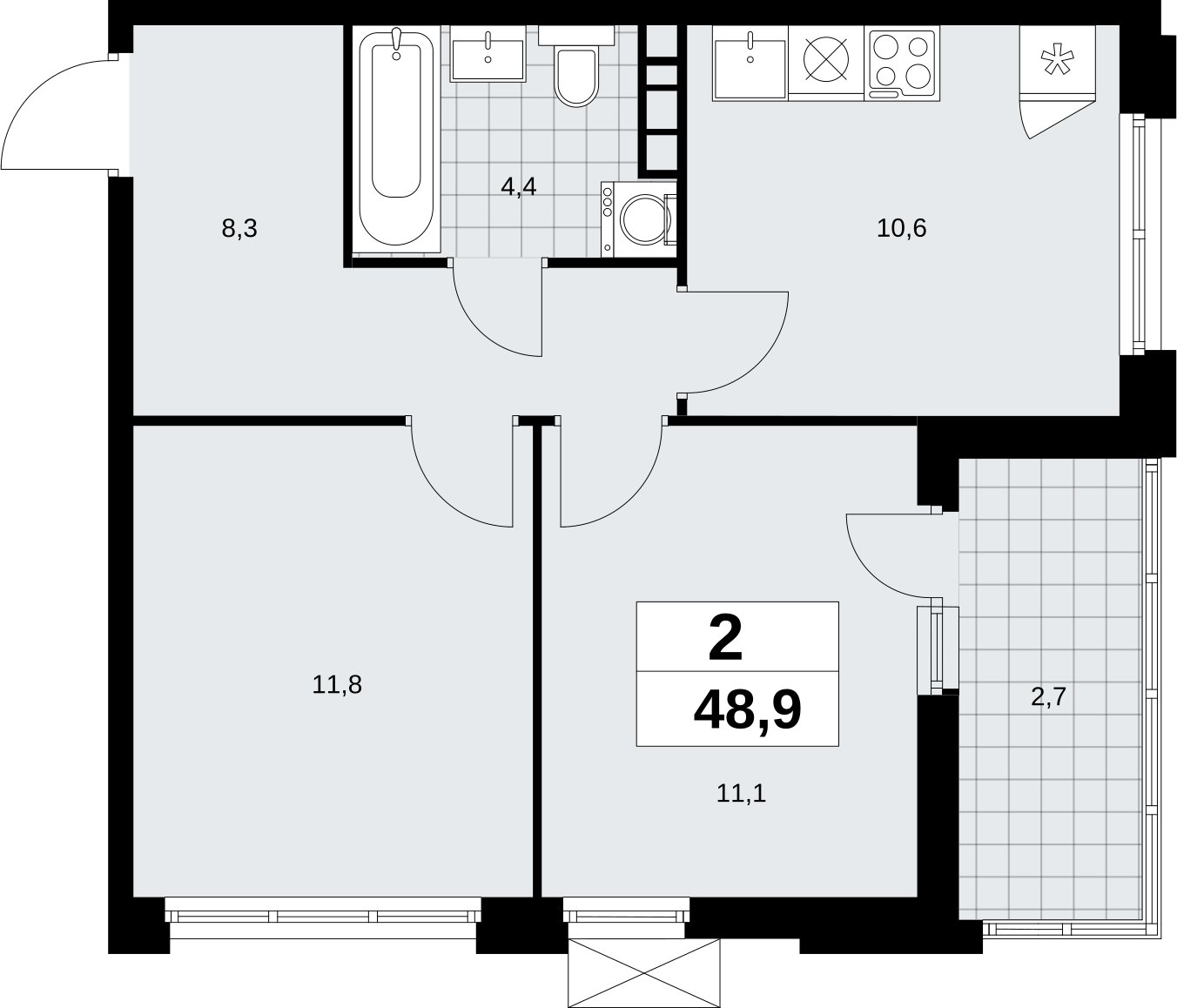 2-комнатная квартира без отделки, 48.9 м2, 9 этаж, сдача 4 квартал 2026 г., ЖК Скандинавия, корпус 2.18.1.3 - объявление 2350816 - фото №1