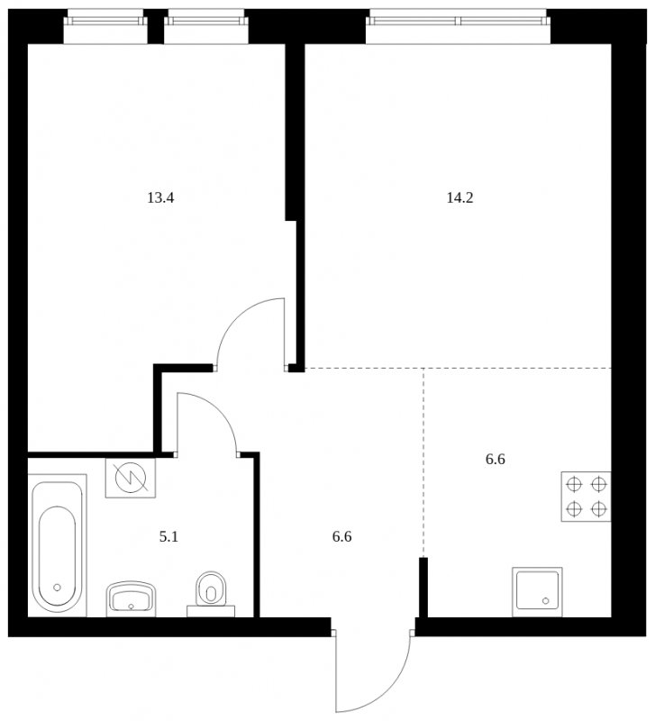 2-комнатная квартира с частичной отделкой, 45.9 м2, 10 этаж, сдача 4 квартал 2023 г., ЖК Кронштадтский 9, корпус 1.4 - объявление 1689255 - фото №1