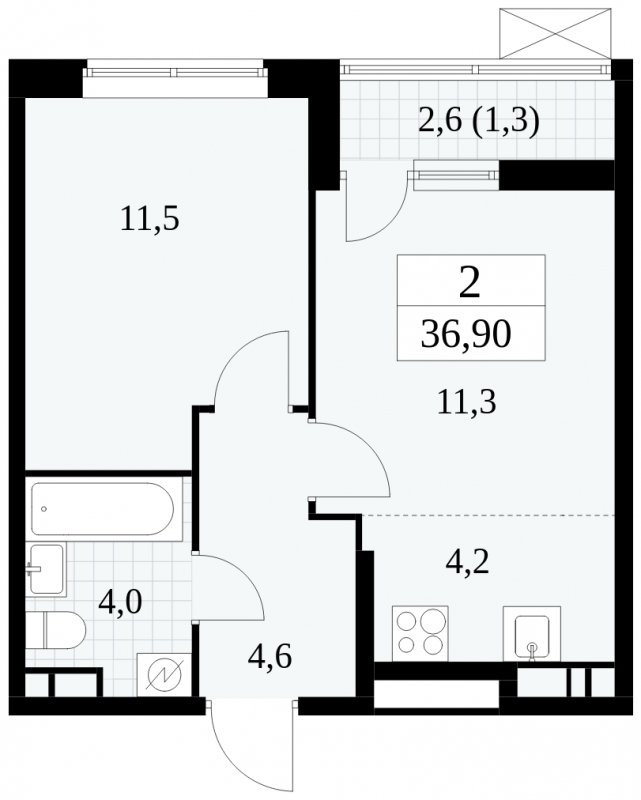 2-комнатная квартира (евро) без отделки, 36.9 м2, 15 этаж, сдача 1 квартал 2025 г., ЖК Прокшино, корпус 5.2.1 - объявление 1751069 - фото №1