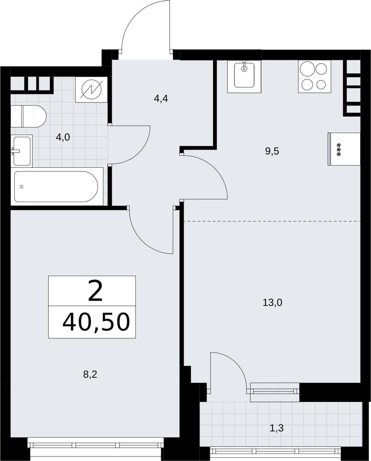 2-комнатная квартира (евро) без отделки, 40.4 м2, 5 этаж, сдача 3 квартал 2026 г., ЖК Родные кварталы, корпус 3.1 - объявление 2378326 - фото №1
