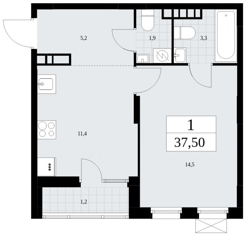 1-комнатная квартира с частичной отделкой, 37.5 м2, 5 этаж, сдача 3 квартал 2025 г., ЖК Дзен-кварталы, корпус 2.2 - объявление 1932426 - фото №1
