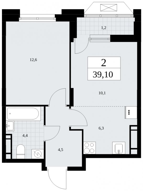 2-комнатная квартира (евро) без отделки, 39.1 м2, 13 этаж, сдача 1 квартал 2025 г., ЖК Бунинские кварталы, корпус 1.3 - объявление 1834896 - фото №1