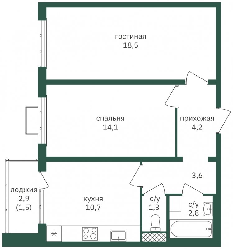 2-комнатная квартира с частичной отделкой, 56.7 м2, 10 этаж, сдача 1 квартал 2023 г., ЖК Зеленая Вертикаль, корпус 4 - объявление 1968873 - фото №1