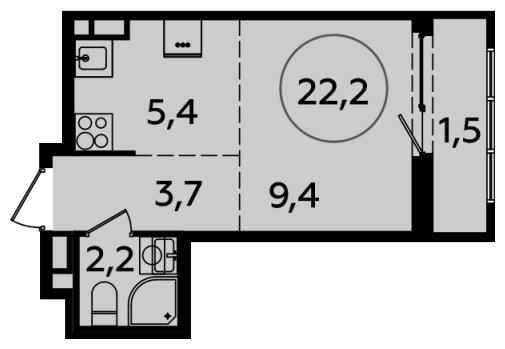 Студия с полной отделкой, 22.2 м2, 3 этаж, сдача 2 квартал 2024 г., ЖК Испанские кварталы, корпус 8.1 - объявление 1708865 - фото №1