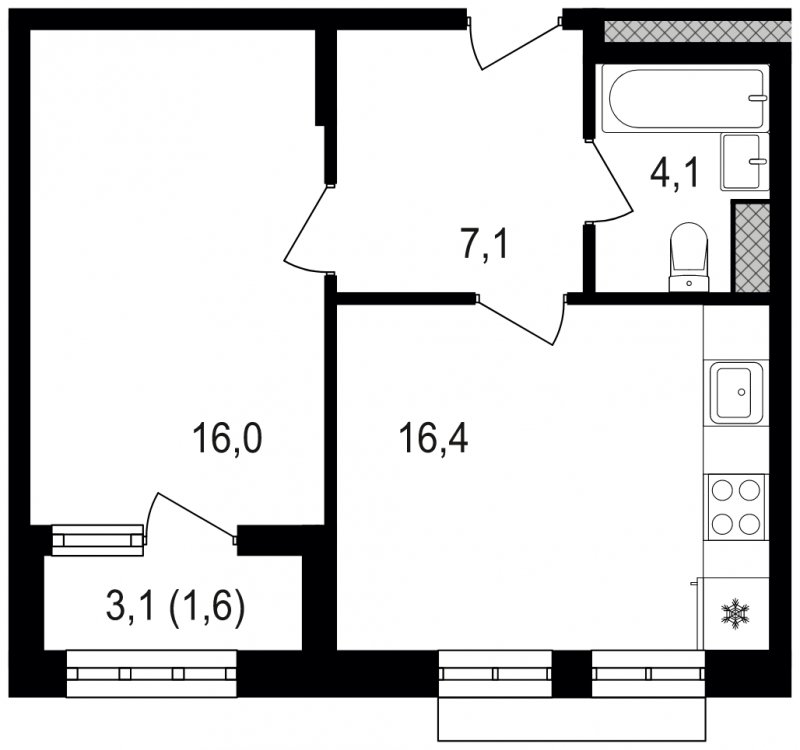 1-комнатная квартира без отделки, 45.2 м2, 18 этаж, сдача 3 квартал 2024 г., ЖК Михалковский, корпус 3 - объявление 1771500 - фото №1