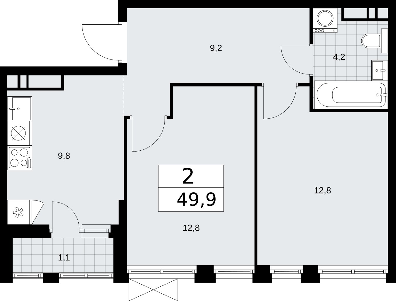2-комнатная квартира с частичной отделкой, 49.9 м2, 16 этаж, сдача 2 квартал 2026 г., ЖК Бунинские кварталы, корпус 5.1 - объявление 2297090 - фото №1