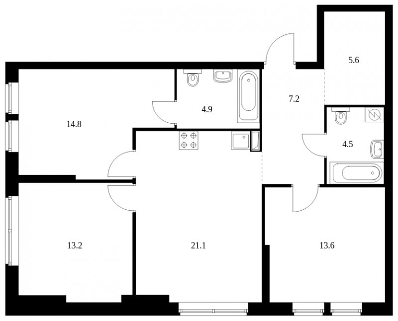 3-комнатная квартира с частичной отделкой, 84.9 м2, 21 этаж, сдача 4 квартал 2023 г., ЖК Кронштадтский 9, корпус 1.4 - объявление 1636219 - фото №1