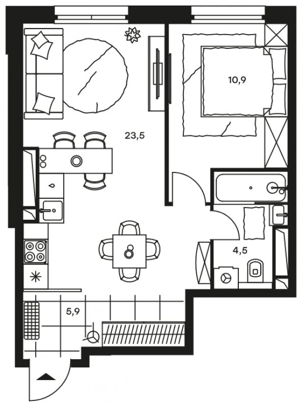 2-комнатные апартаменты без отделки, 44.8 м2, 14 этаж, сдача 1 квартал 2022 г., ЖК Level Стрешнево, корпус Юг - объявление 1302594 - фото №1