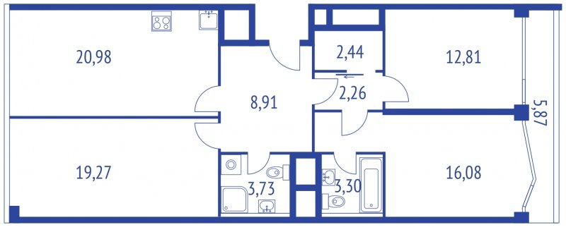 3-комнатная квартира без отделки, 98.09 м2, 11 этаж, дом сдан, ЖК iLove, корпус 1 - объявление 1322279 - фото №1