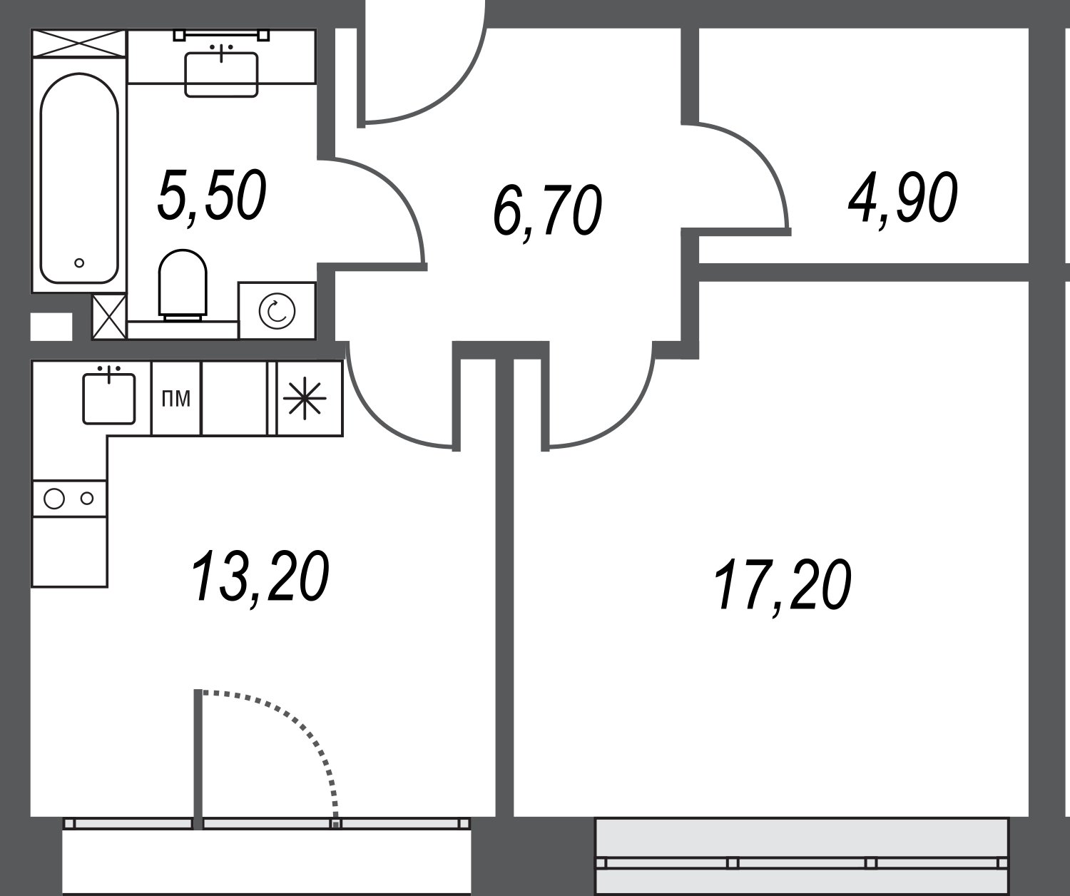 1-комнатная квартира без отделки, 47.1 м2, 24 этаж, дом сдан, ЖК AFI Park Воронцовский, корпус 4 - объявление 2397088 - фото №1
