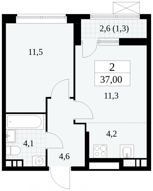 2-комнатная квартира (евро) с частичной отделкой, 37 м2, 10 этаж, сдача 2 квартал 2025 г., ЖК Прокшино, корпус 5.2.6 - объявление 1901076 - фото №1