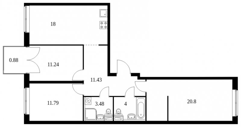 3-комнатная квартира с полной отделкой, 81.62 м2, 8 этаж, сдача 1 квартал 2024 г., ЖК Green Park, корпус 8 - объявление 1859323 - фото №1