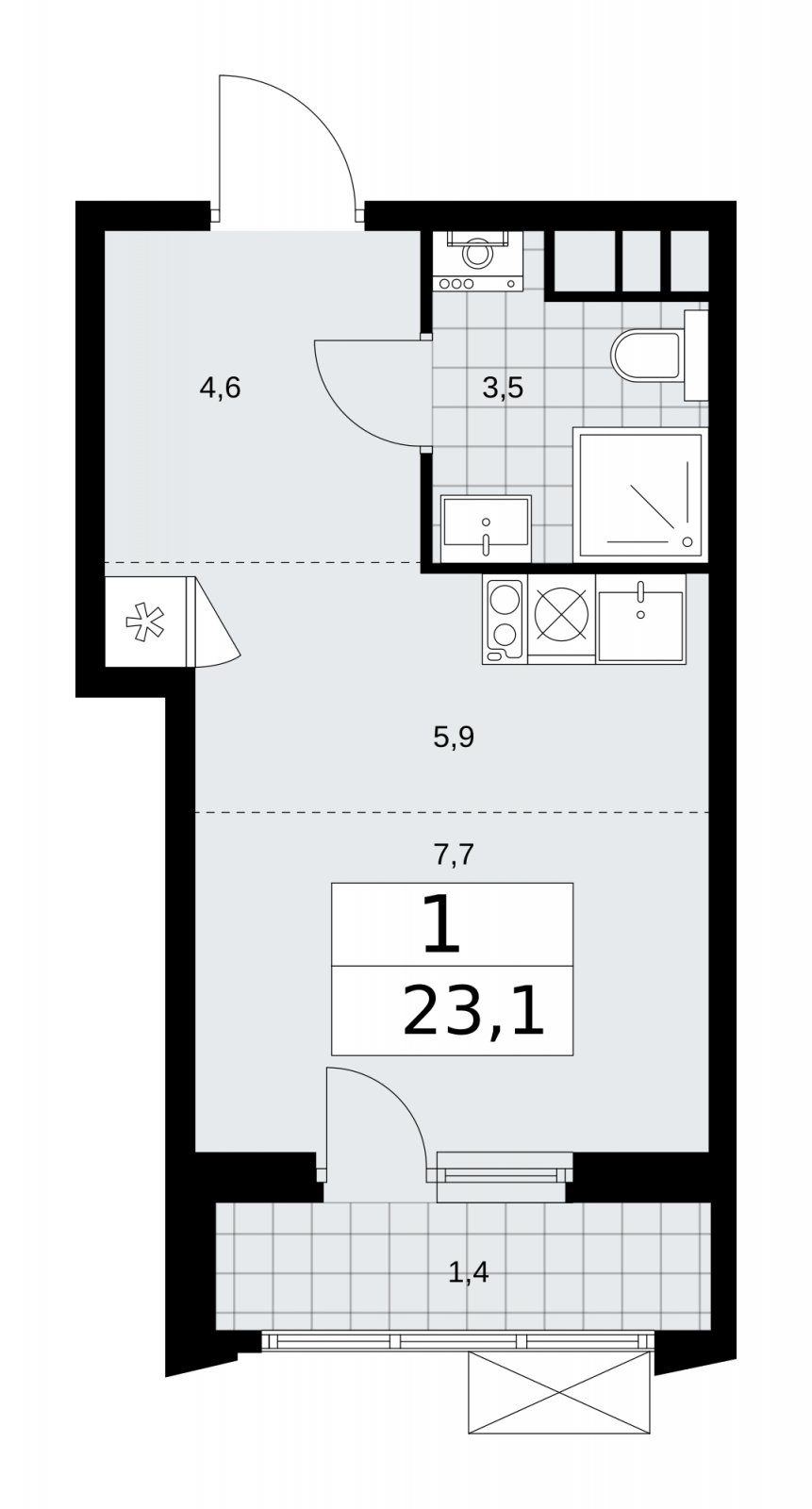 Студия с частичной отделкой, 23.1 м2, 18 этаж, сдача 1 квартал 2026 г., ЖК Прокшино, корпус 11.1.3 - объявление 2257448 - фото №1