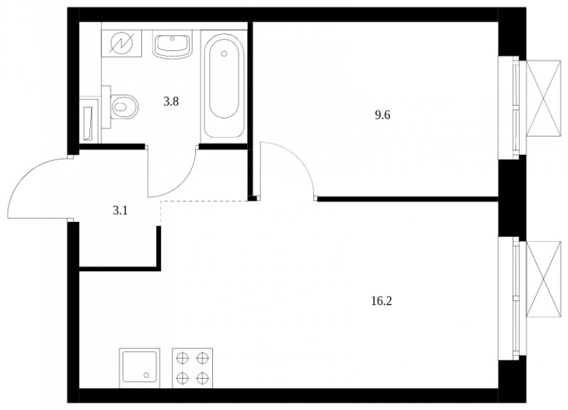 1-комнатная квартира с полной отделкой, 32.7 м2, 33 этаж, сдача 2 квартал 2023 г., ЖК Бусиновский парк, корпус 2.1 - объявление 1505088 - фото №1