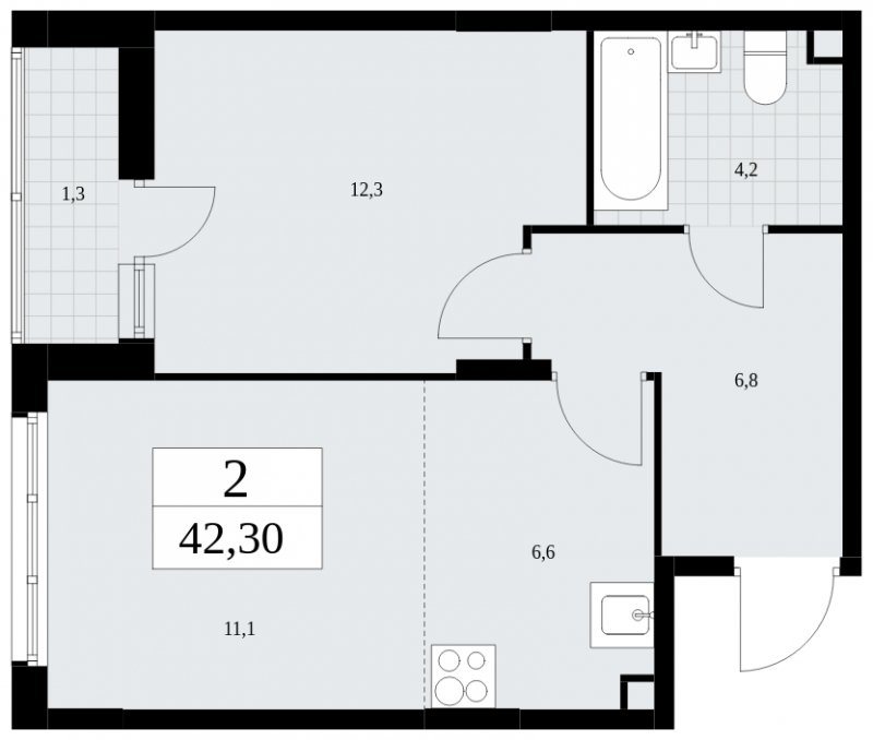 2-комнатная квартира (евро) без отделки, 42.3 м2, 2 этаж, сдача 1 квартал 2025 г., ЖК Скандинавия, корпус 36.1.2 - объявление 1801839 - фото №1
