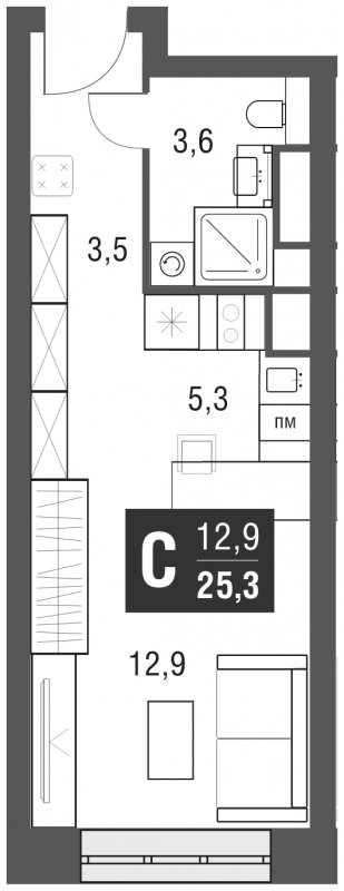 Студия с полной отделкой, 25.3 м2, 19 этаж, сдача 2 квартал 2024 г., ЖК AFI Tower, корпус 1 - объявление 1930808 - фото №1
