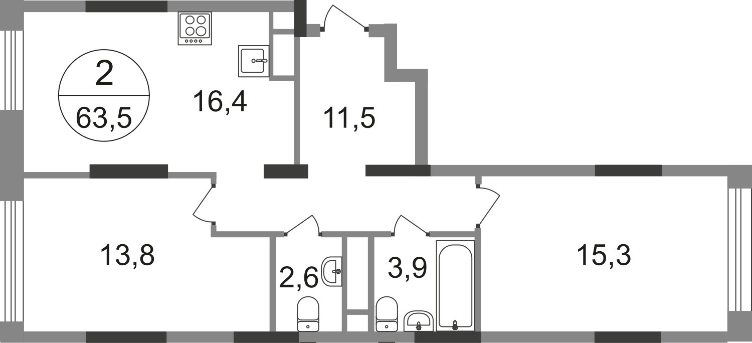 2-комнатная квартира без отделки, 63.5 м2, 9 этаж, сдача 1 квартал 2025 г., ЖК город-парк Переделкино Ближнее, корпус 17-1 - объявление 2319045 - фото №1