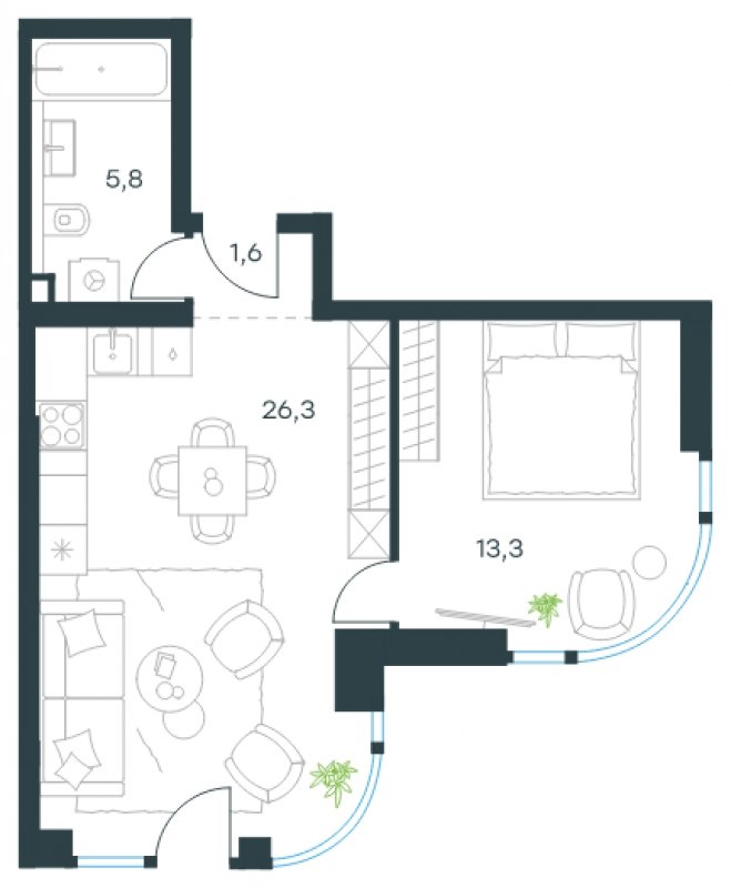 2-комнатные апартаменты без отделки, 47 м2, 1 этаж, сдача 2 квартал 2022 г., ЖК Level Стрешнево, корпус Север - объявление 1681806 - фото №1