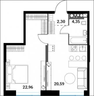 2-комнатная квартира без отделки, 50.2 м2, 28 этаж, сдача 1 квартал 2024 г., ЖК Инноватор, корпус А - объявление 2260443 - фото №1