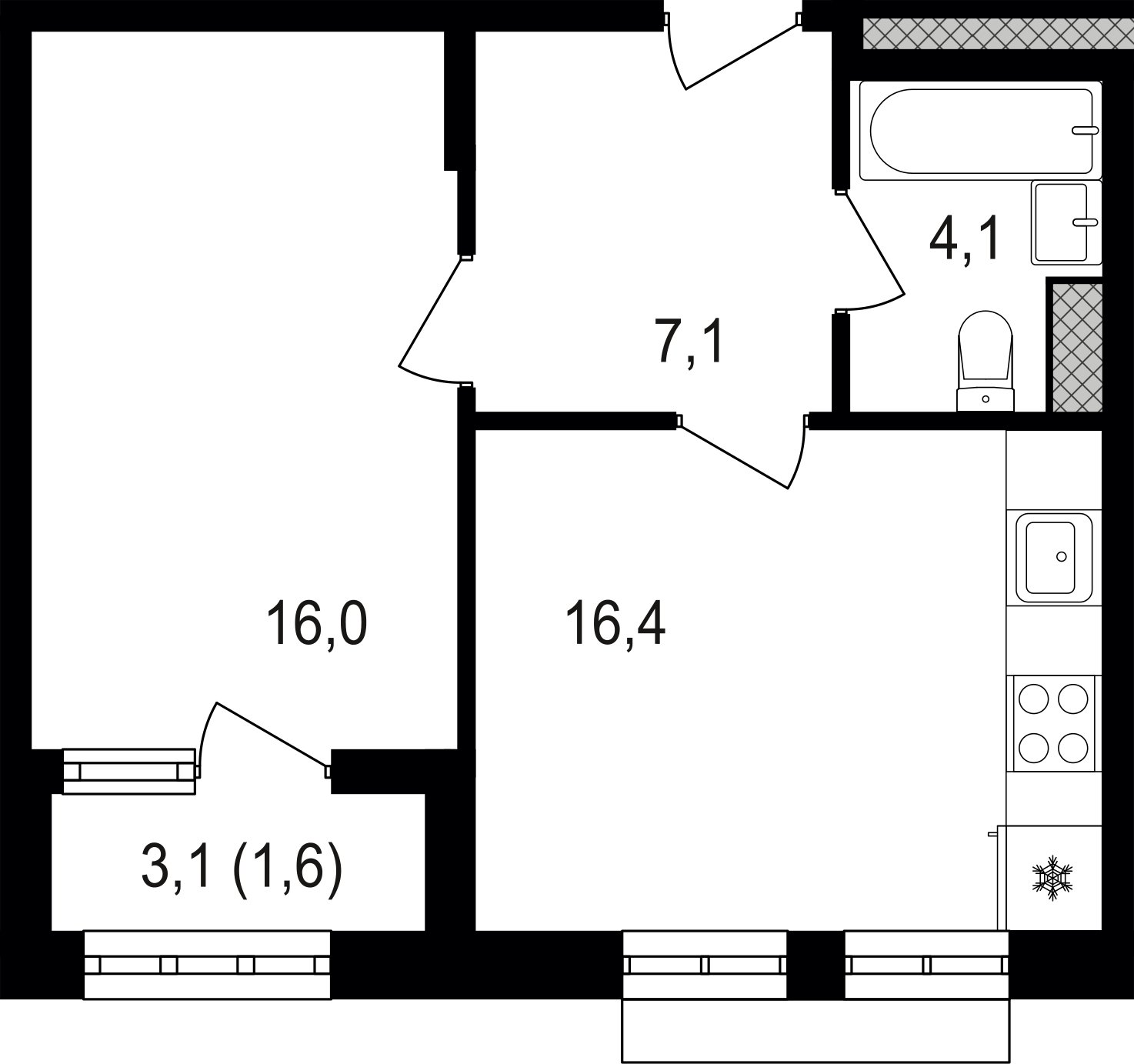1-комнатная квартира без отделки, 45.6 м2, 15 этаж, сдача 3 квартал 2024 г., ЖК Михалковский, корпус 3 - объявление 2390032 - фото №1
