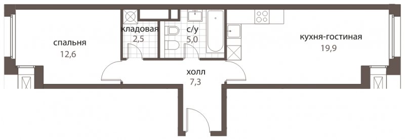 2-комнатная квартира (евро) без отделки, 47.3 м2, 4 этаж, дом сдан, ЖК HomeCity, корпус 1 - объявление 1762775 - фото №1