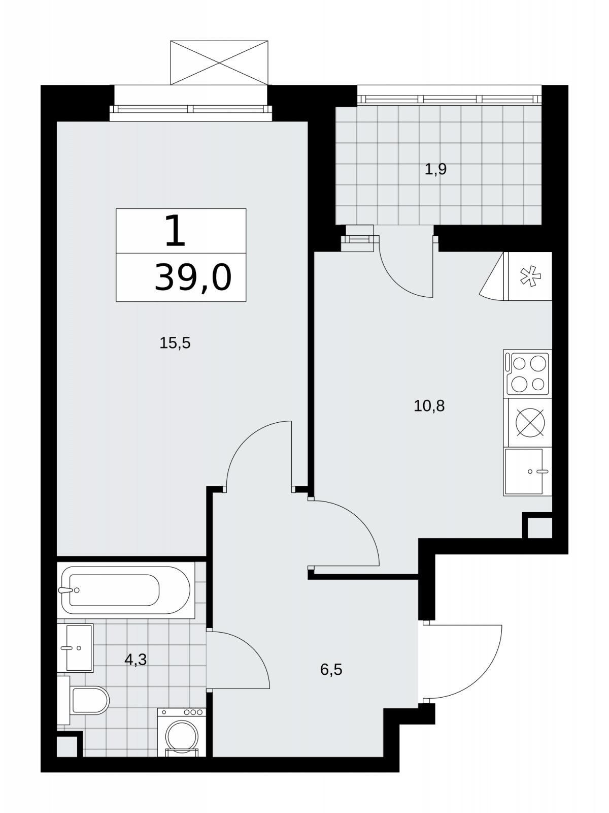 1-комнатная квартира с частичной отделкой, 39 м2, 2 этаж, сдача 2 квартал 2026 г., ЖК Скандинавия, корпус 25.2 - объявление 2283453 - фото №1
