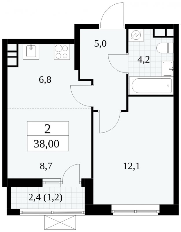 2-комнатная квартира (евро) без отделки, 38 м2, 6 этаж, сдача 1 квартал 2025 г., ЖК Прокшино, корпус 5.2.3 - объявление 1751311 - фото №1